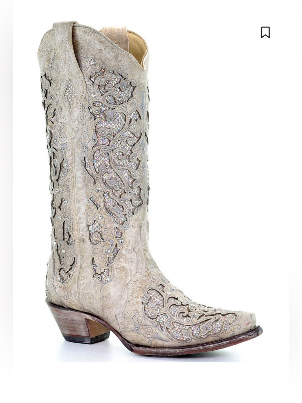 CORRAL WOMEN'S WHITE GLITTER INLAY WESTERN BOOTS - Sz 9